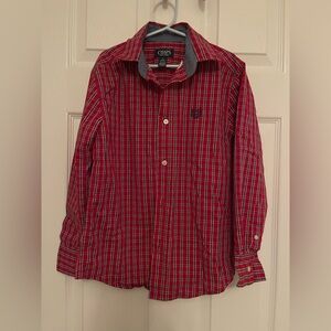 Chaps Boy’s Red and White Plaid Button Down Shirt